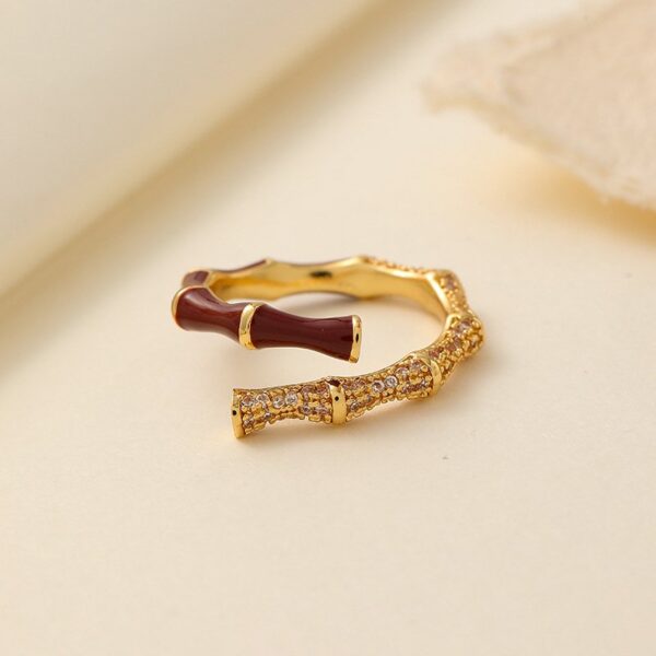 红色滴油锆石竹节戒指 开口