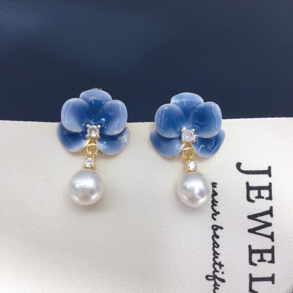 诸暨天然淡水珍珠耳钉新中式梦幻蓝滴油蝴蝶兰花朵珍珠耳环