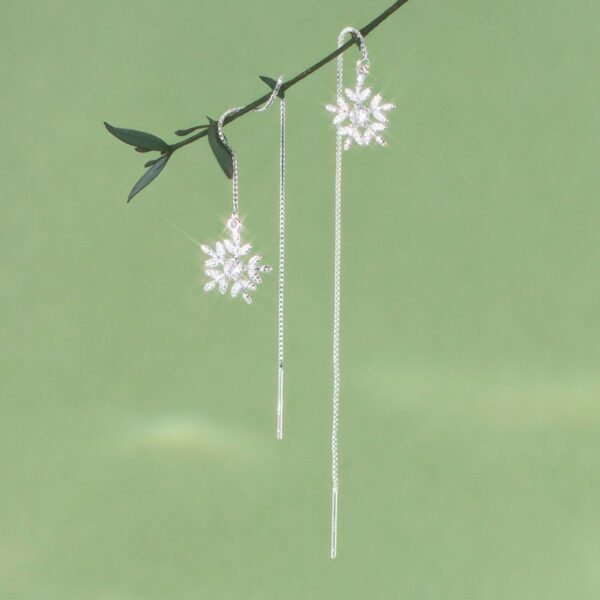 S925纯银圣诞系列森系小清新镶钻雪花耳线甜美耳饰品