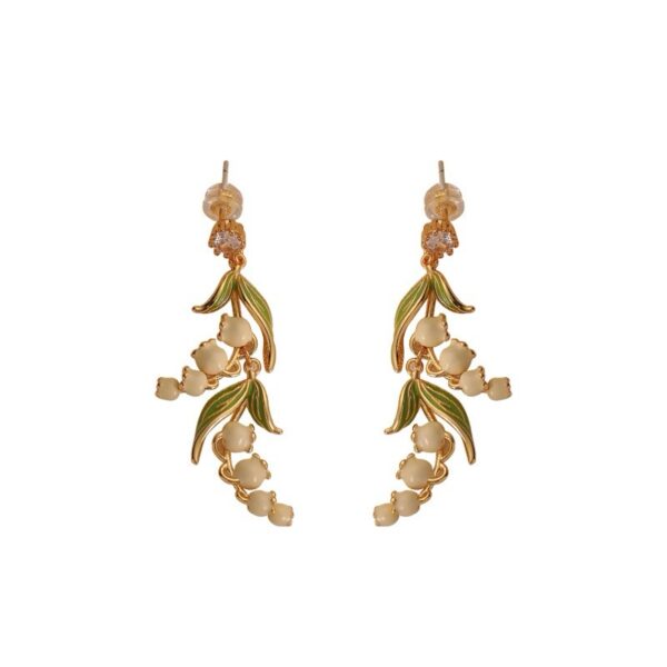 00428 新款复古气质铃兰花长款滴油耳环女轻奢小众时尚森系超仙中古耳饰