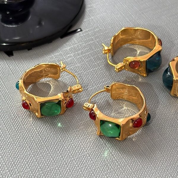 中古绿色宝石多巴胺耳环