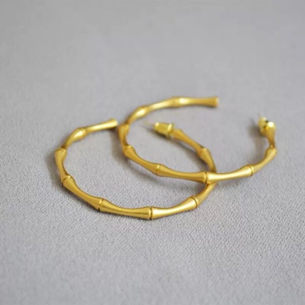 925银针黄铜精致抛光镀金竹节夸张简约大耳圈耳环