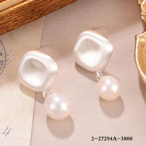 铜镀拉丝银珍珠坠