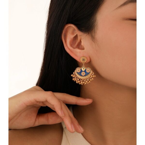 法式复古波西米亚流苏滴油耳环 -蓝色印度
