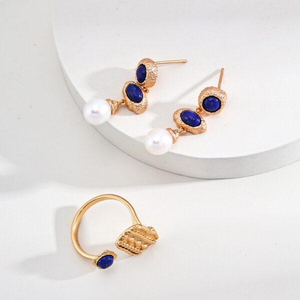 金色青金石珍珠耳环