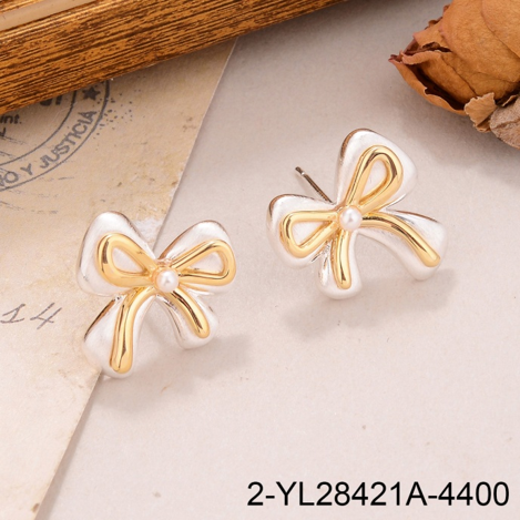 铜镀拉丝金蝴蝶结耳钉