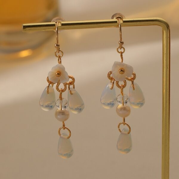 淡水珍珠月光石流苏耳环